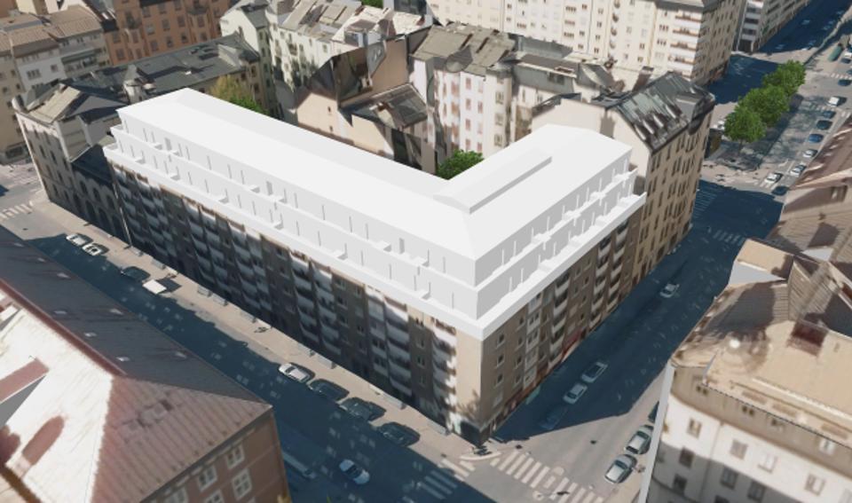 En 3D-fastighetsbildning på ett bostadshus